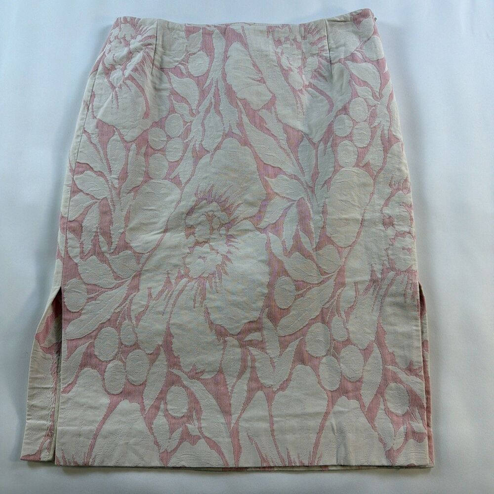 J.Crew Floral Pencil Skirt Pink White Cotton Straight Career Preppy Size 2/4